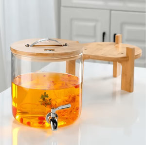 Glass Dispenser with Wooden Stand