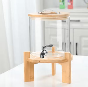 Glass Dispenser with Wooden Stand